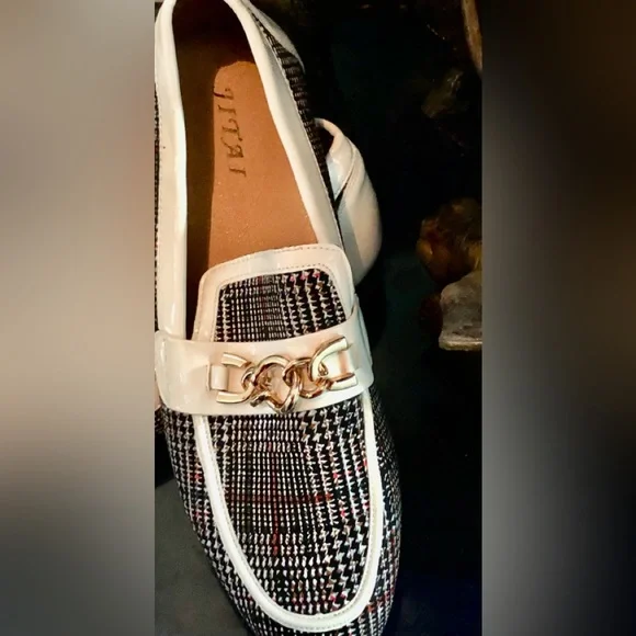 Men’s Houndstooth Classic Shoes,white trim With Gold Chain - Picture 3 of 6